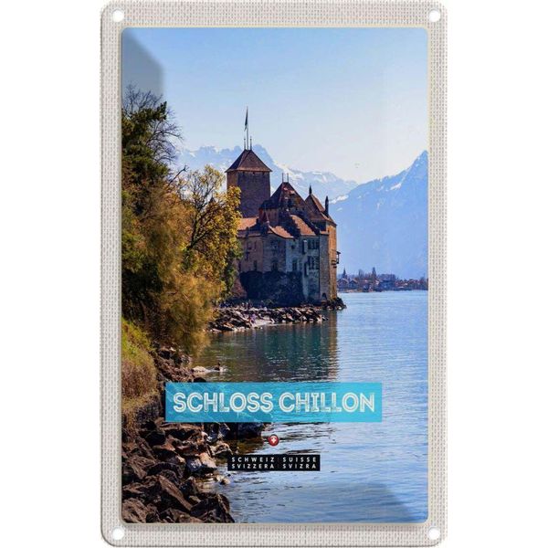 Vianmo Insegna Di Latta 30X20 Cm Genfersee Schweiz Schloss Chillon-image