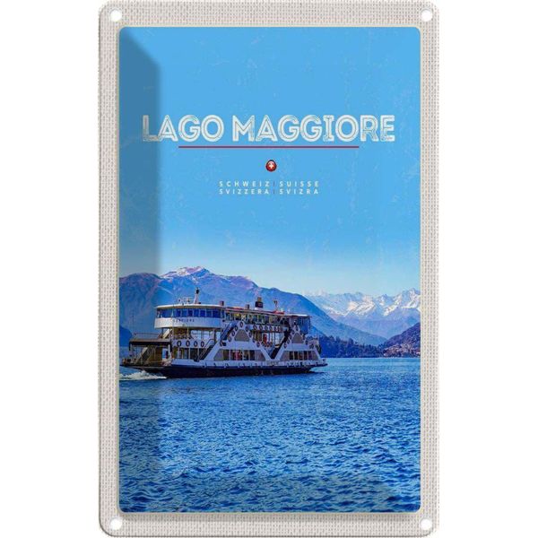 Vianmo Insegna Di Latta 30X20 Cm Lago Maggiore Schiff See Berge Natur-image