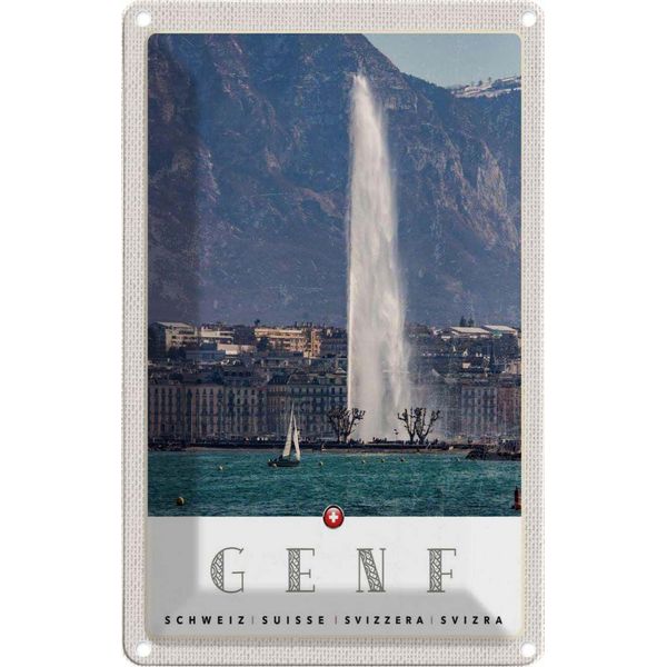 Vianmo Insegna Di Latta 30X20 Cm Genf Schweiz GebäUde Gebirge Himmel-image