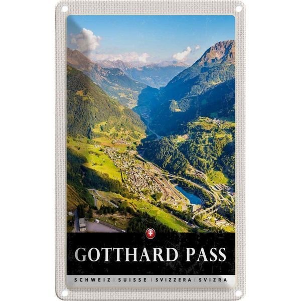 Vianmo Insegna Di Latta 30X20 Cm Gotthard Pass Wanderung Natur WäLder-image