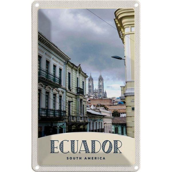Vianmo Insegna Di Latta 18X12 Cm Ecuador SüD Amerika Stadt Kirche-image