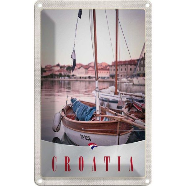 Vianmo Insegna Di Latta 18X12 Cm Kroatien Boote Stadt Meer-image
