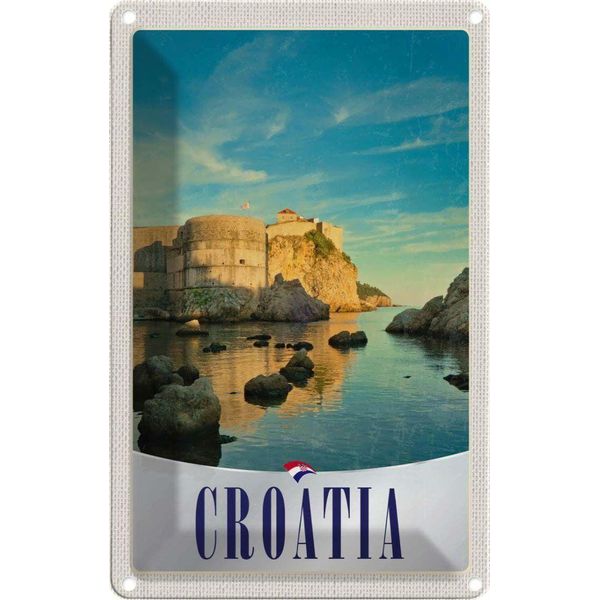 Vianmo Insegna Di Latta 18X12 Cm Kroatien Burg Strand Meer Europa-image
