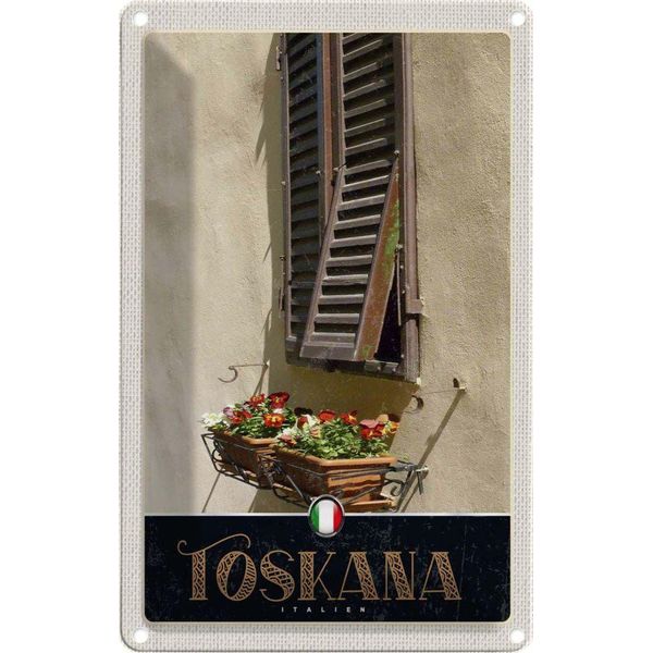 Vianmo Insegna Di Latta 18X12 Cm Toskana Italien GebäUde Blumen-image