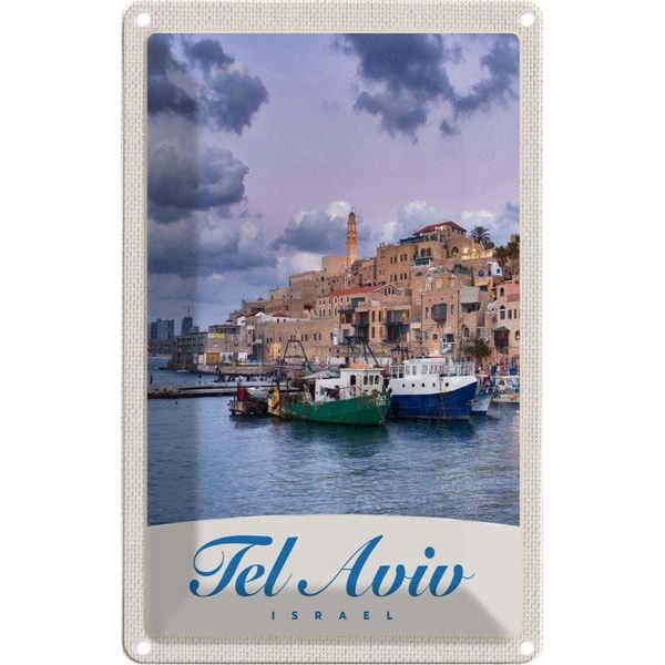 Vianmo Insegna Di Latta 18X12 Cm Tel Aviv Stadt Meer Boote-image