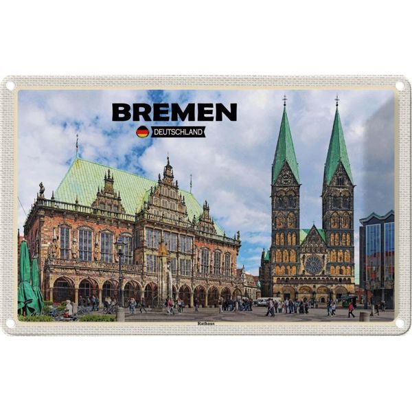 Vianmo Insegna Di Latta 12X18 Cm Bremen Rathaus-image