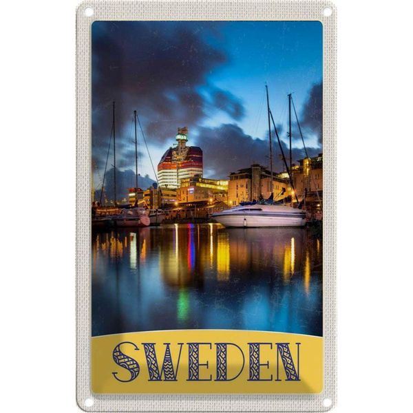 Vianmo Insegna Di Latta 30X20 Cm Schweden Boote GebäUde Meer-image
