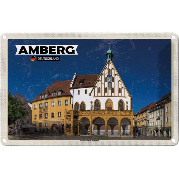 Vianmo Insegna Di Latta 12X18 Cm Amberg Historisches Rathaus-image
