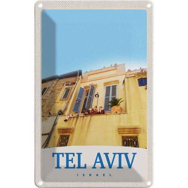 Vianmo Insegna Di Latta 18X12 Cm Tel Aviv Israel Stadt GebäUde-image