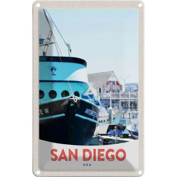 Vianmo Insegna Di Latta 30X20 Cm San Diego Usa Amerika Yacht Meer-image