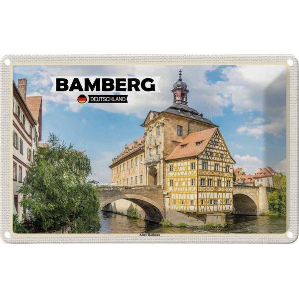 Vianmo Insegna Di Latta 20X30 Cm Bamberg Altes Rathaus Fluss-image