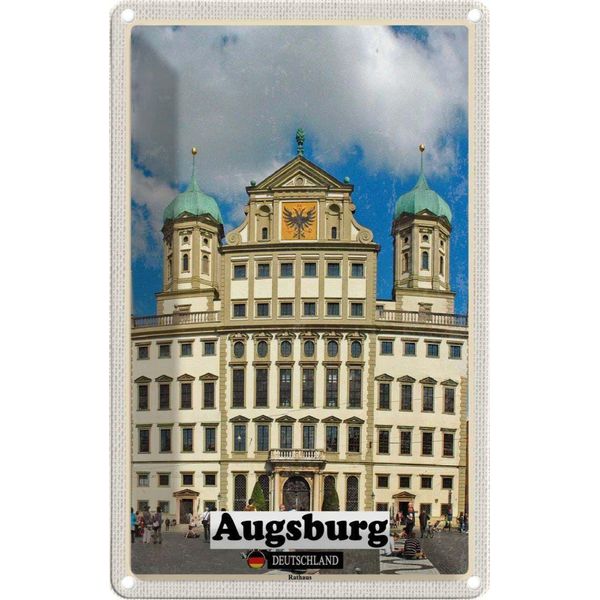 Vianmo Insegna Di Latta 18X12 Cm Augsburg Rathaus-image
