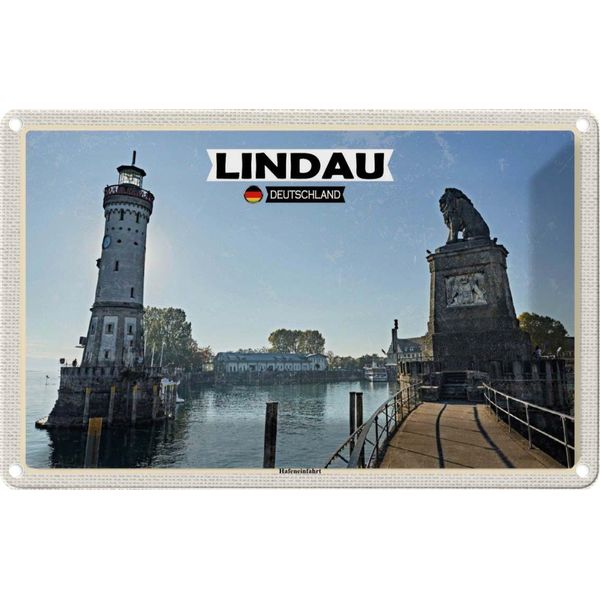 Vianmo Insegna Di Latta 12X18 Cm Lindau Hafeneinfahrt Fluss GebäDue-image