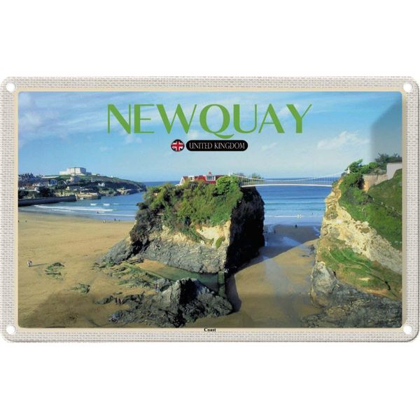 Vianmo Insegna Di Latta 12X18 Cm Newquay Coast United Kingdom-image