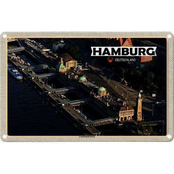 Vianmo Insegna Di Latta 20X30 Cm Hamburg Blick Auf LandungsbrüCken-image