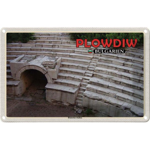 Vianmo Insegna Di Latta 12X18 Cm Plowdiw Bulgarien RöMisches Stadion-image
