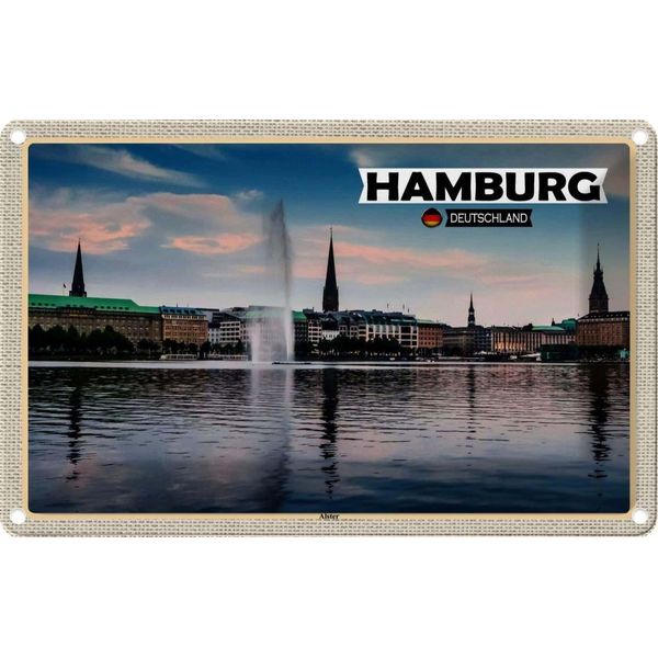 Vianmo Insegna Di Latta 12X18 Cm Hamburg Alster Blick Auf Fluss-image