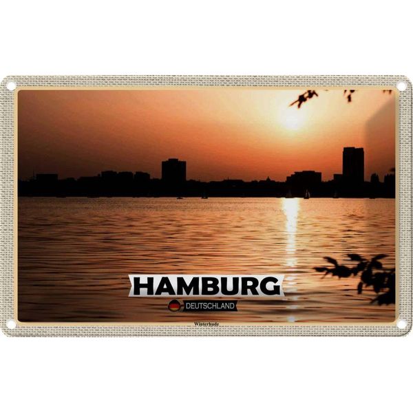 Vianmo Insegna Di Latta 20X30 Cm Hamburg Winterhude Sonnenuntergang-image