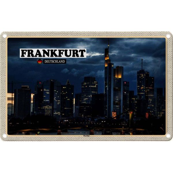 Vianmo Insegna Di Latta 12X18 Cm Frankfurt Skyline Wolkenkratzer-image