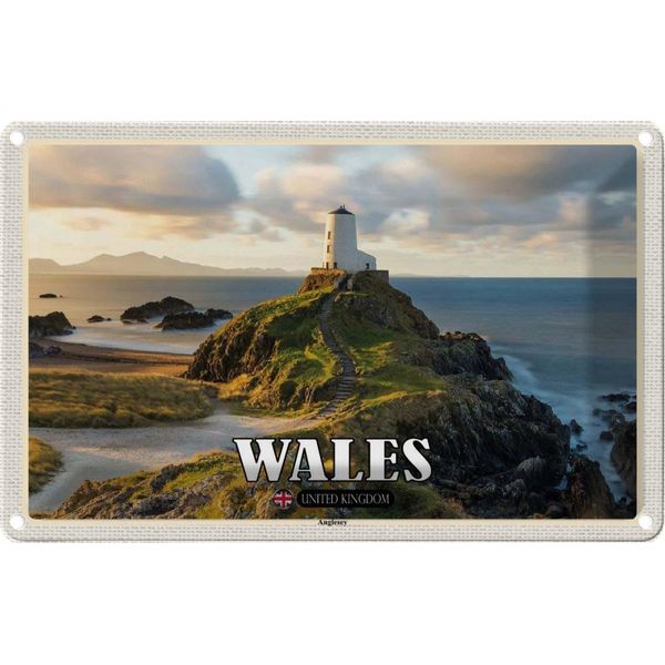Vianmo Insegna Di Latta 12X18 Cm Wales United Kingdom Anglesey Insel Meer-image