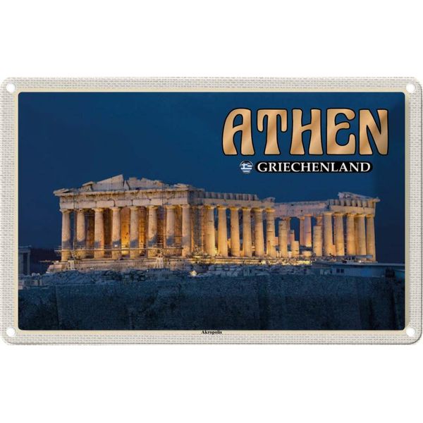 Vianmo Insegna Di Latta 12X18 Cm Athen Griechenland Akropolis Stadtfestung-image