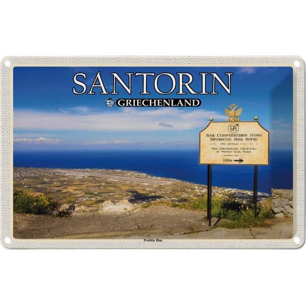 Vianmo Insegna Di Latta 12X18 Cm Santorin Griechenland Profitis Ilias-image