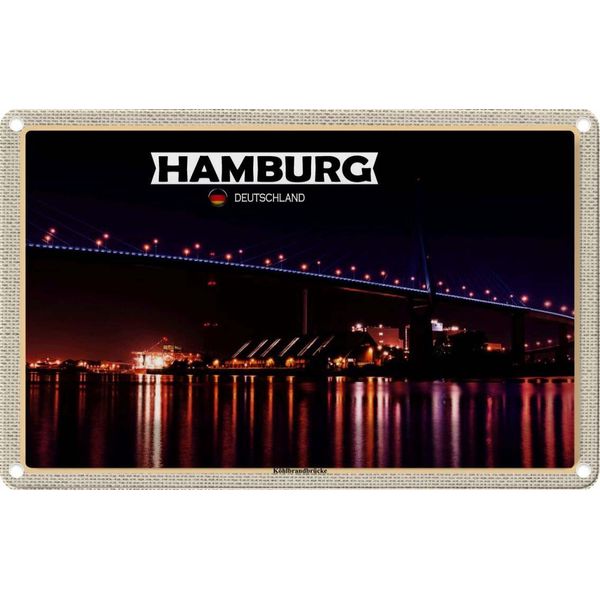 Vianmo Insegna Di Latta 20X30 Cm Hamburg KöHlbrandbrüCke Nacht-image
