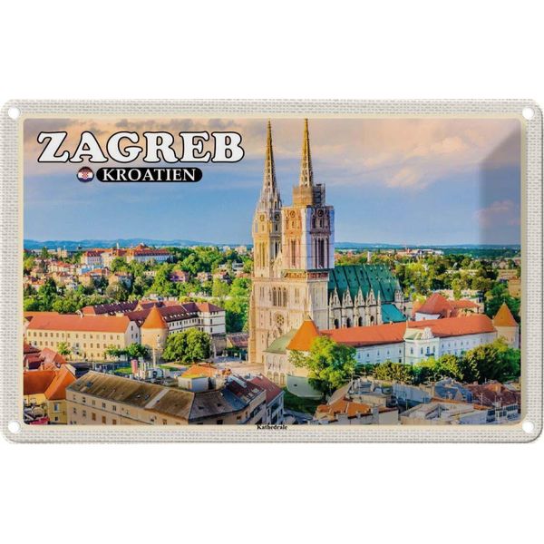 Vianmo Insegna Di Latta 12X18 Cm Zagreb Kroatien Kathedrale Bischofskirche-image