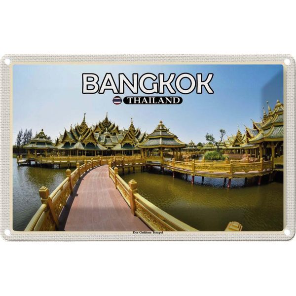 Vianmo Insegna Di Latta 20X30 Cm Bangkok Thailand Der Goldene Tempel-image