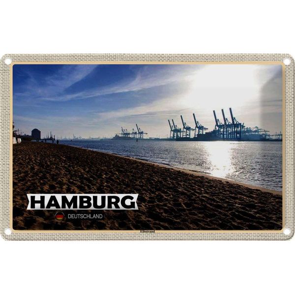 Vianmo Insegna Di Latta 12X18 Cm Hamburg Elbstrand Hafen Fluss-image