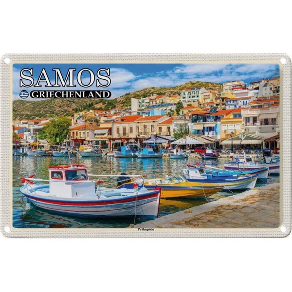 Vianmo Insegna Di Latta 20X30 Cm Samos Griechenland PythagóRio Kleinstadt-image