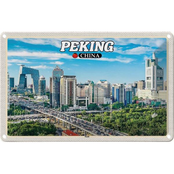 Vianmo Insegna Di Latta 12X18 Cm Peking China Stadt HochhäUser Skyline-image