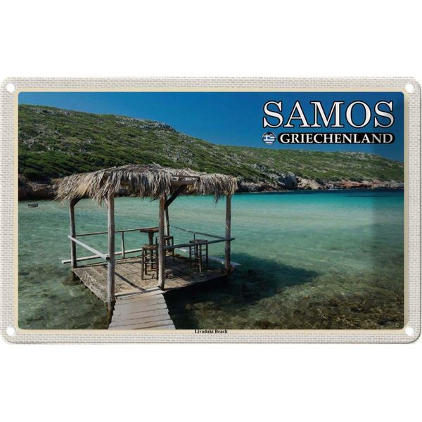 Vianmo Insegna Di Latta 12X18 Cm Samos Griechenland Livadaki Beach Meer-image