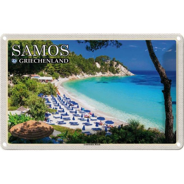 Vianmo Insegna Di Latta 12X18 Cm Samos Griechenland Lemonakia Beach Strand-image