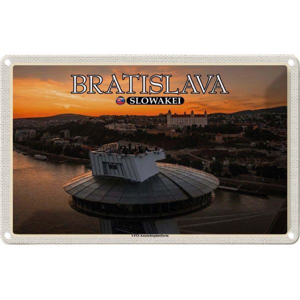 Vianmo Insegna Di Latta 12X18 Cm Bratislava Slowakei Ufo-Aussichtsplattform-image