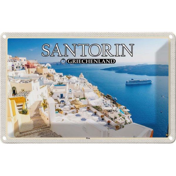 Vianmo Insegna Di Latta 20X30 Cm Santorin Griechenland Fira Hauptstadt-image