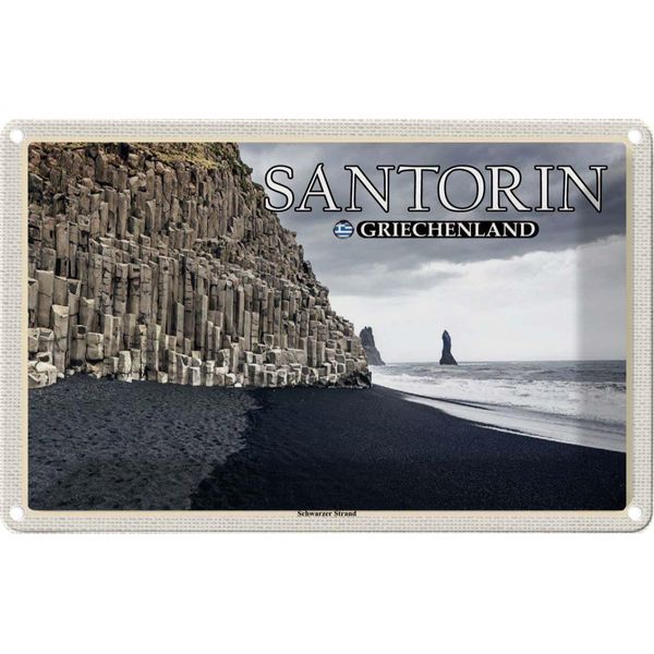 Vianmo Insegna Di Latta 20X30 Cm Santorin Griechenland Schwarzer Strand-image