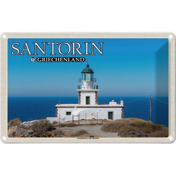 Vianmo Insegna Di Latta 12X18 Cm Santorin Griechenland Leuchtturm Akrotiri-image