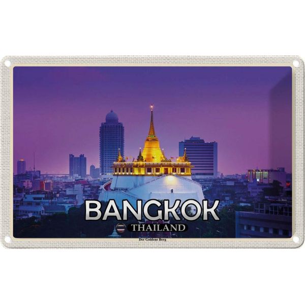 Vianmo Insegna Di Latta 20X30 Cm Bangkok Thailand Der Goldene Berg Tempel-image