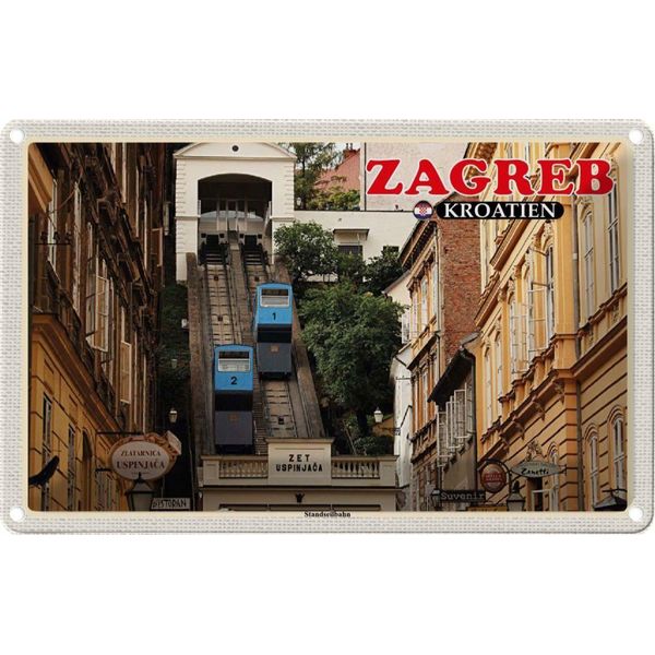 Vianmo Insegna Di Latta 12X18 Cm Zagreb Kroatien Standseilbahn Uspinjaca-image