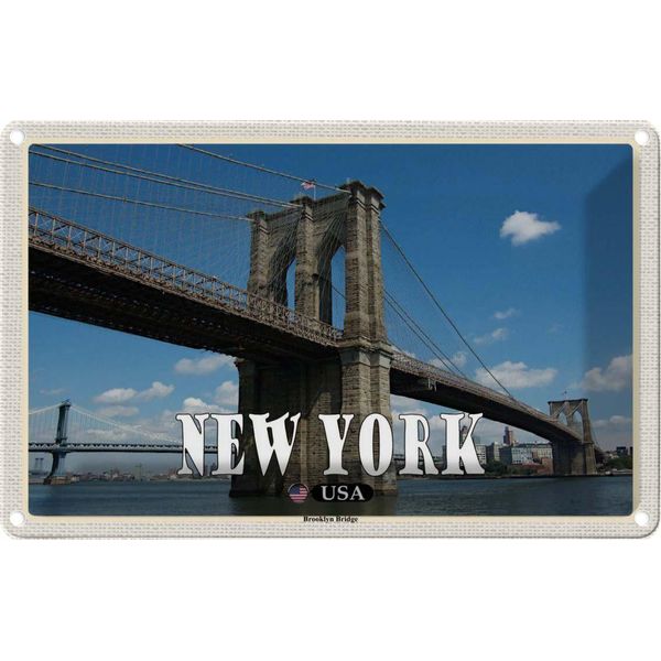 Vianmo Insegna Di Latta 12X18 Cm New York Usa Brookly Bridge BrüCke-image