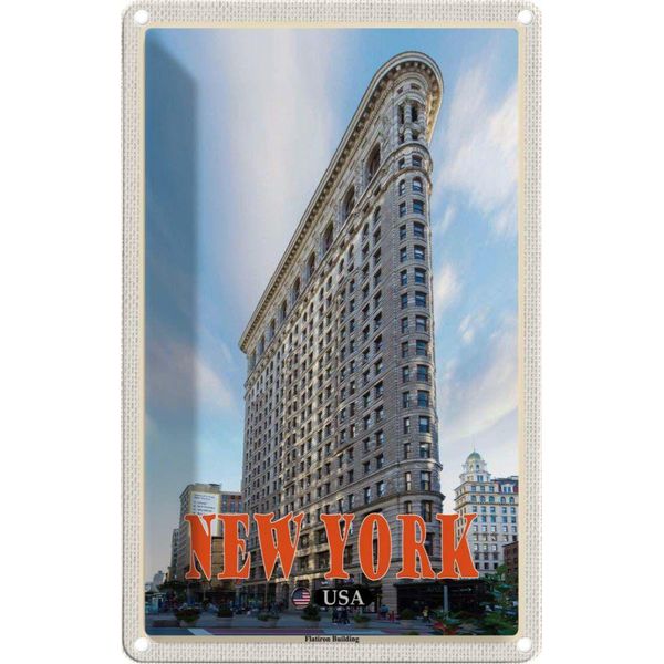 Vianmo Insegna Di Latta 30X20 Cm New York Usa Flatiron Building-image