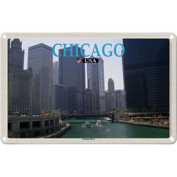 Vianmo Insegna Di Latta 20X30 Cm Chicago Usa Chicago River Fluss HochhäUser-image