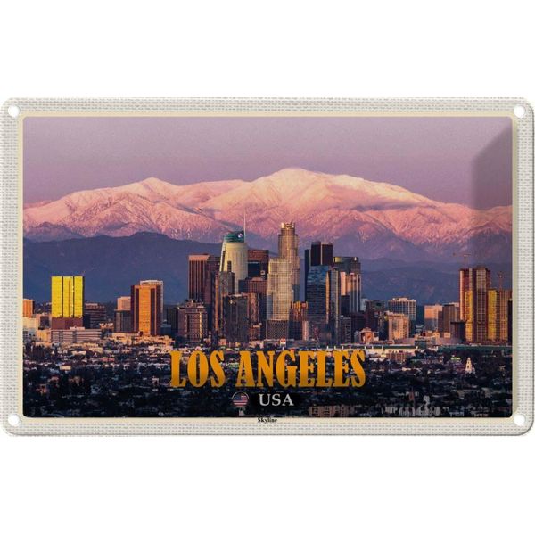 Vianmo Insegna Di Latta 12X18 Cm Los Angeles Skyline Berge Wolkenkratzer-image