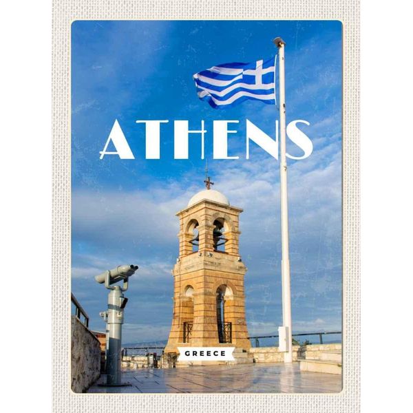 Vianmo Insegna In Legno 30X20 Cm Athens Greece Flagge Akropolis-image