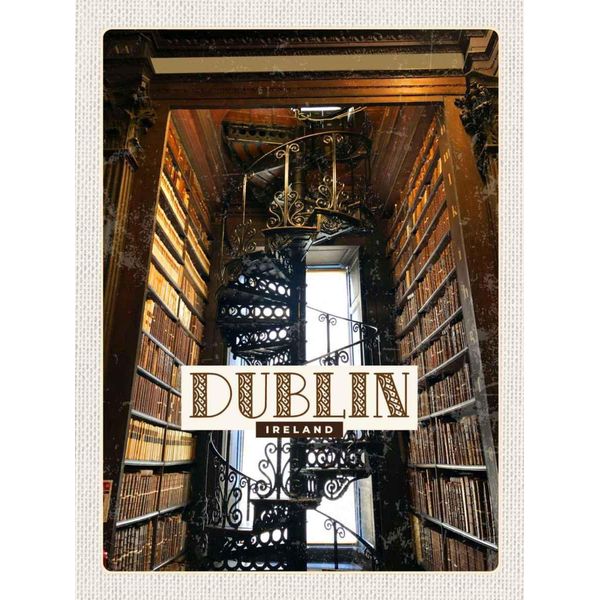 Vianmo Insegna In Legno 30X20 Cm Retro Dublin Ireland Bibliothek-image