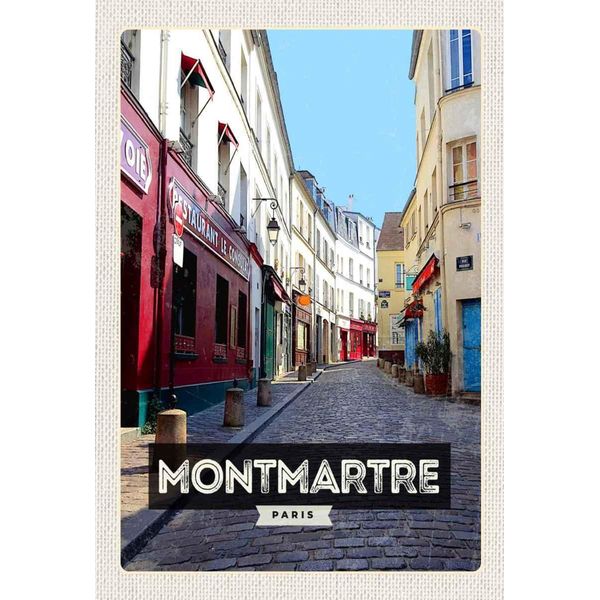 Vianmo Insegna In Legno 30X20 Cm Montmartre Paris Altstadt Reiseziel-image