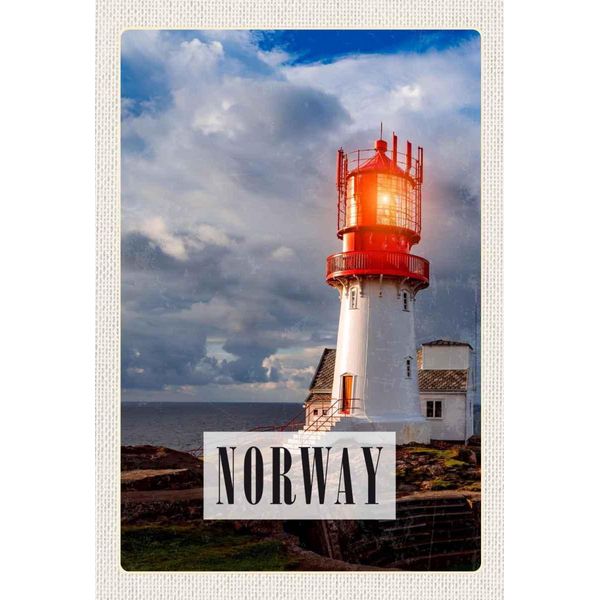 Vianmo Insegna In Legno 30X20 Cm Norwegen Leuchtturm Gewitter Meer-image