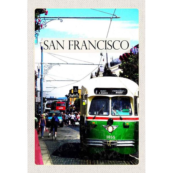 Vianmo Insegna In Legno 30X20 Cm San Francisco Menschen StraßEnbahn-image