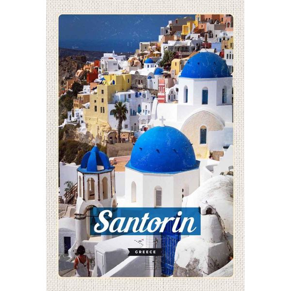 Vianmo Insegna In Legno 30X20 Cm Santorini Greece Stadt Weiß Blau-image